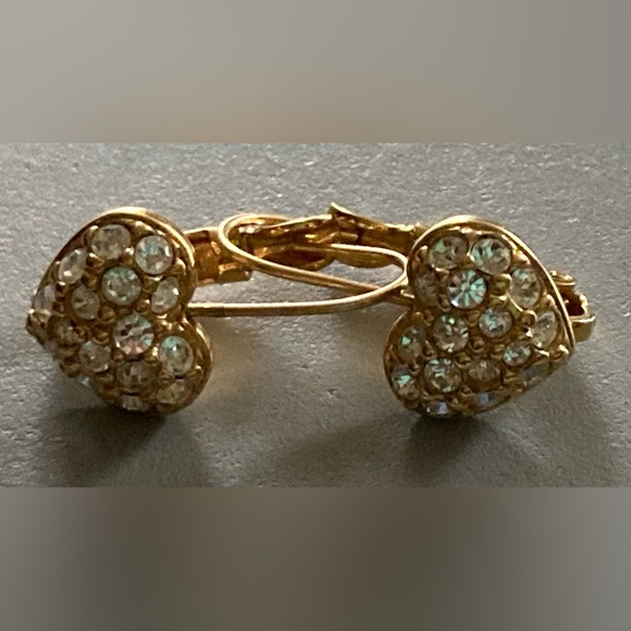 SWAROVSKI Gold Tone Crystal Leverback Heart Earrings - Picture 2 of 7